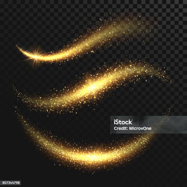 Vetores de Sparkle Stardust Ondas De Vetor Mágico Dourado Brilhante Com Partículas De Ouro Isoladas No Fundo Preto e mais imagens de Natal