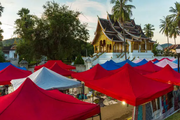 Luang Prabang night market and Haw Pha Bang temple in Laos