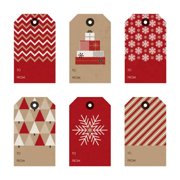 Vector illustration of Set of Christmas and New Year gift tags.