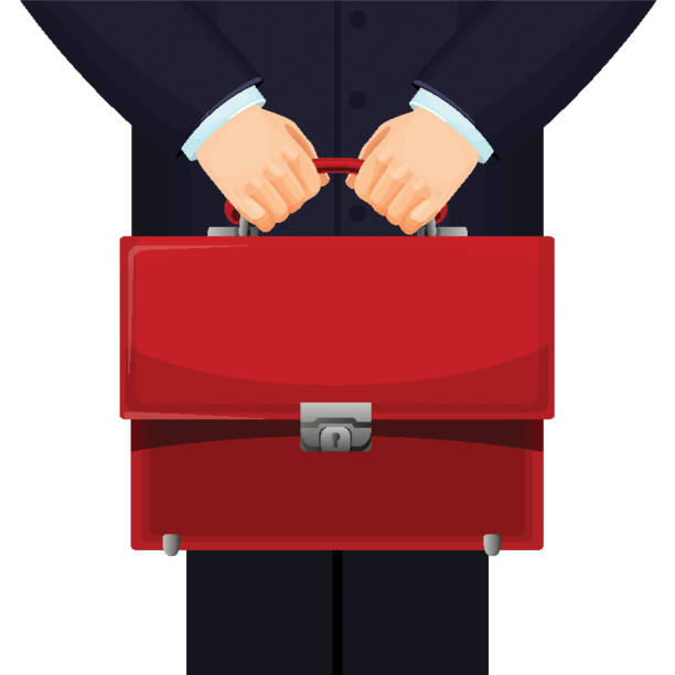 Man holding red budget briefcase on vector illustration vector art illustration