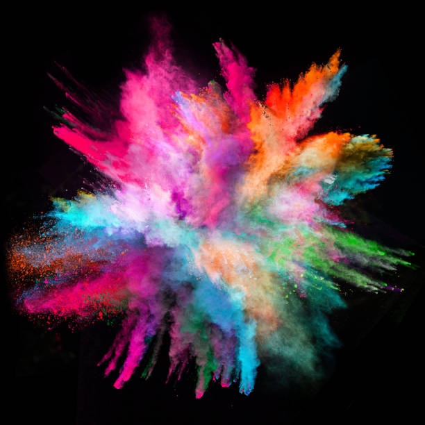 黒の背景に色付きの粉塵爆発 - exploding celebration multi colored colors ストックフォトと画像