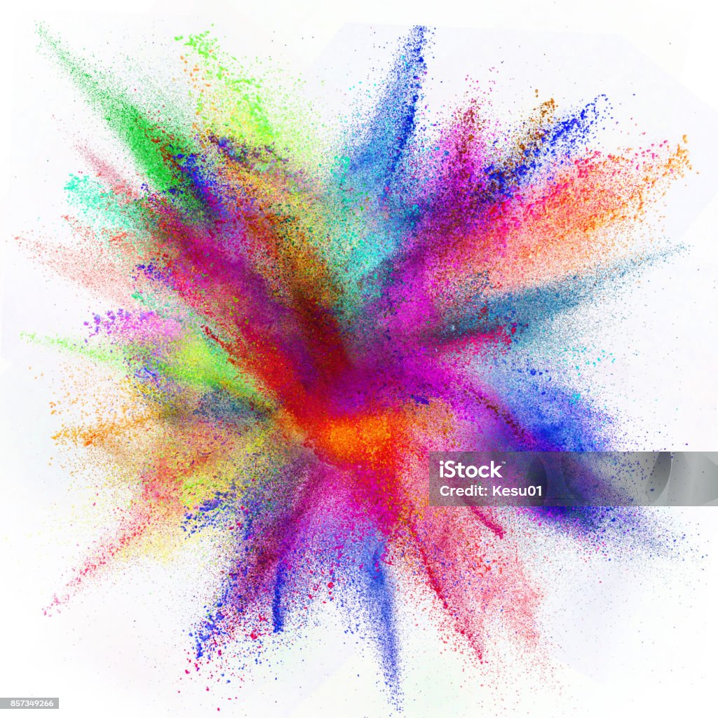 Colored powder explosion on white background Colored powder explosion on white background. Freeze motion. Backgrounds Stock Photo