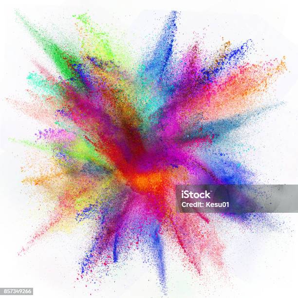 Colored Powder Explosion On White Background Stock Photo - Download Image Now - Backgrounds, Color Image, Colors