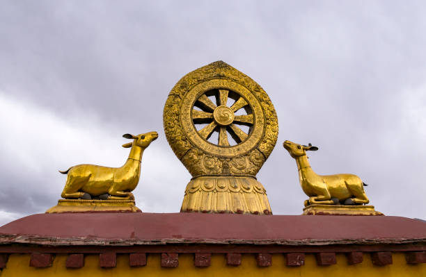 istock Rooftop Dharma wheel in Jokhang temple - Lhasa, Tibet 857349890