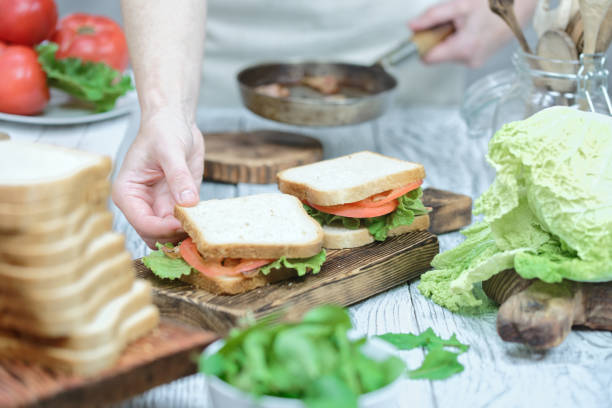 istock Bacon, lettuce and tomato sandwiches cooking 857365674