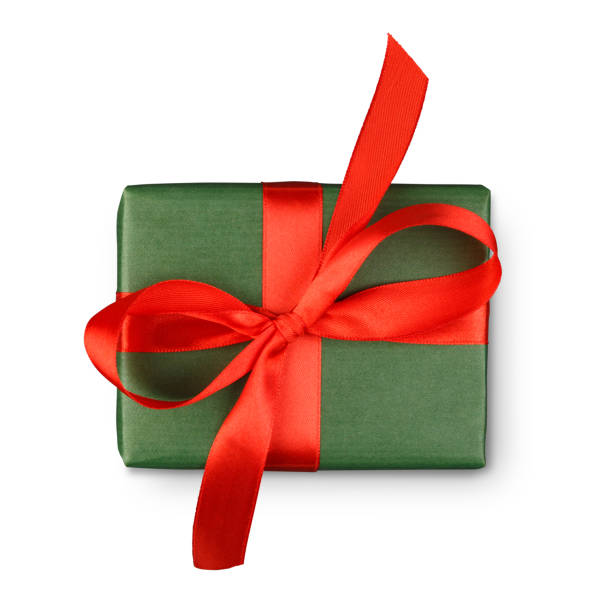 istock Birthday holiday gift box in wrapping paper isolated on white 857369096