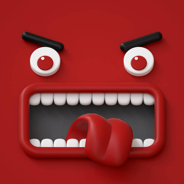 3d render, abstract emotional face icon, angry character screaming,  going mad, illustration, cute cartoon monster, emoji, emoticon, toy