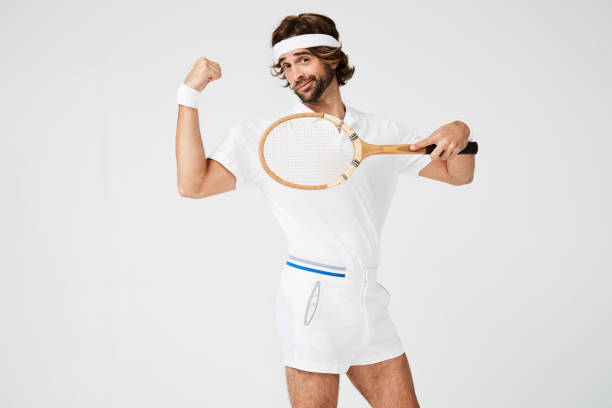 istock Funny tennis dude flexing 857376726