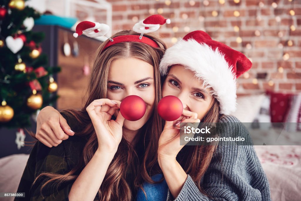 Having a crazy day with friend Christmas Stock Photo