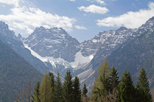 View from the Pope's path at Lorenzago di Cadore to the mountains around the Passo Mauria