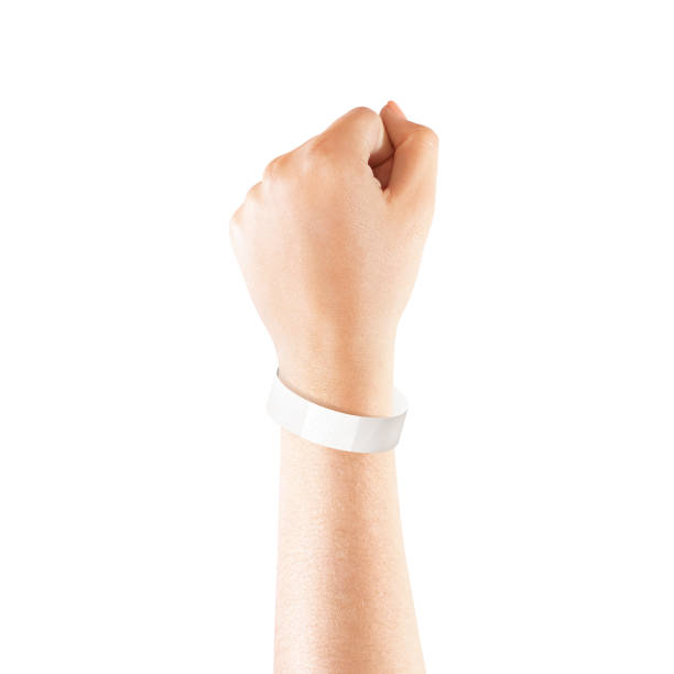 istock Blank white paper wristband mock up on persons arm 857388850