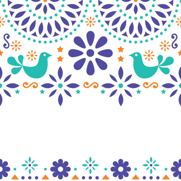 ilustraciones, imágenes clip art, dibujos animados e iconos de stock de tarjeta de felicitación de vector de arte popular mexicano, retra boda o invitación de la fiesta con toque moderno - europeo del norte