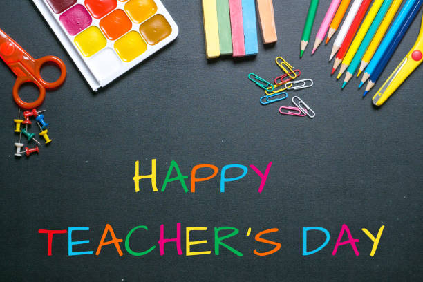 istock happy teacher's day, colorful greetings on blackboard 857411092