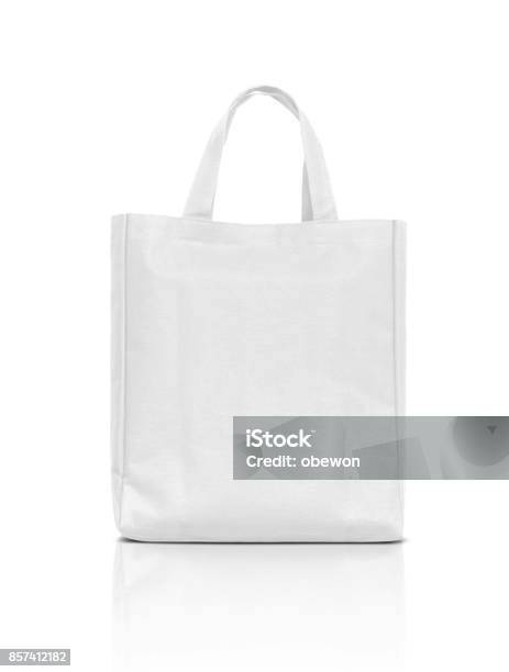 Blank White Fabric Canvas Bag For Shopping Isolated On White Background Stock Photo - Download Image Now