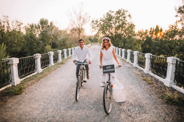 Just married couple in bikes