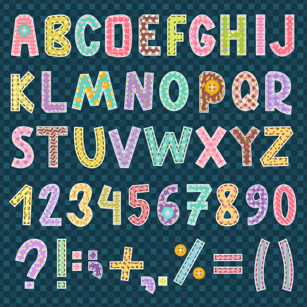 patchwork alfabet czcionki litery symbol styl dekoracji ilustracji wektorowej - working late stock illustrations