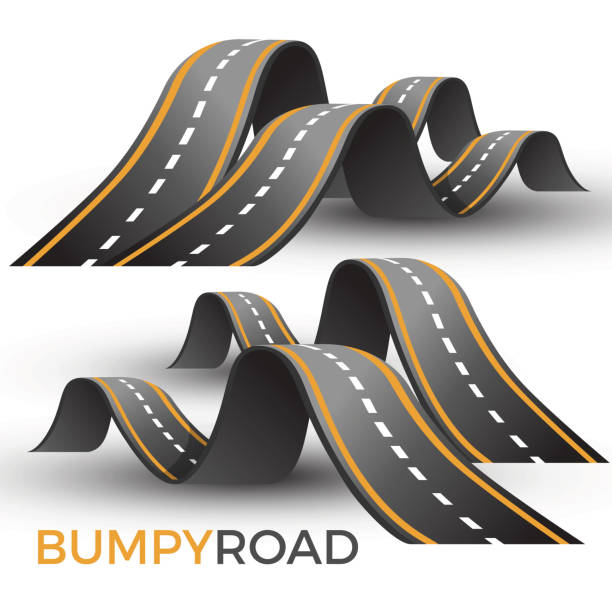 Bumpy road icon uneven dangerous wave path with marking vector Bumpy road icon uneven dangerous wave path with marking vector illustration isolated on white background. Roadsign warning about hazard way up and down bumpy stock illustrations