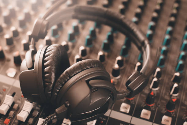 istock sound mixer and headphones. recording studio. 857426118