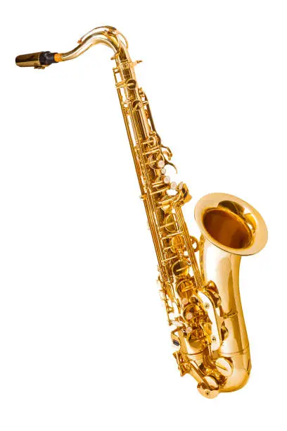 Photo of saxophone isolated on white