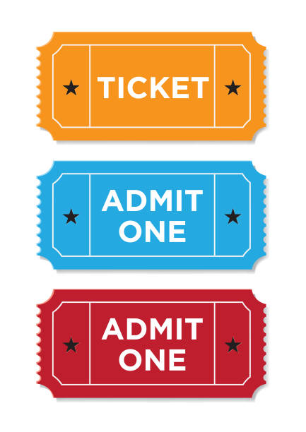 Ticket Set On White Background Retro styled ticket set on white background. Tickets are orange red and blue  in color and casting soft shadows on the background. Vector illustration. admit stock illustrations