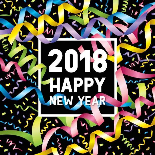 Vector illustration of Happy new year 2018 confetti streamers