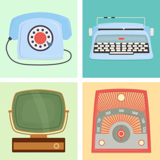 istock Retro vintage household appliances antique technology utensil vector illustration 857429564