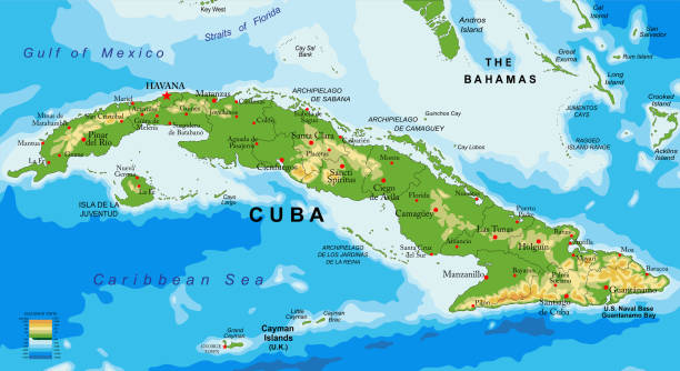 ilustraciones, imágenes clip art, dibujos animados e iconos de stock de mapa de relieve de cuba - guantanamo bay