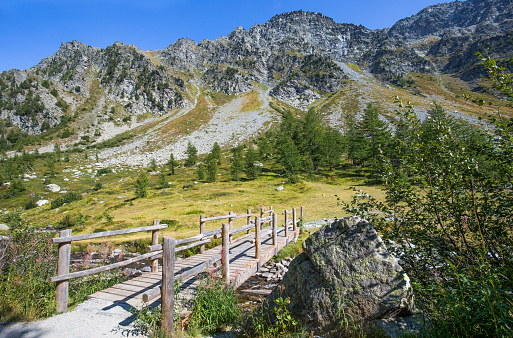 Mountain scenery around the D'Arpy lake in Val d'Aosta, Italian Alps, Italy