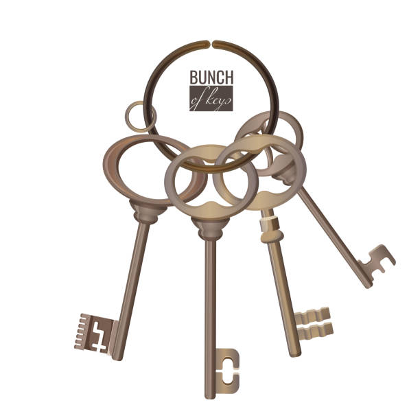 istock Bunch of keys metal chrome decorative unlock steel elements isolated 857445604