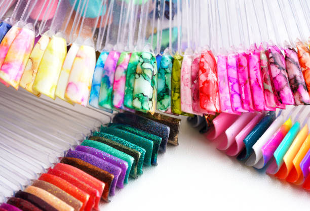 istock Background from different colorful nails polish palette 857446392