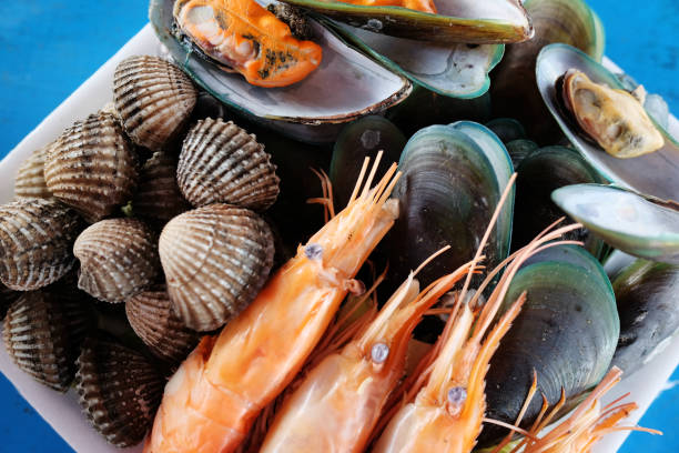istock Boiled shrimp and set seafood 857448810