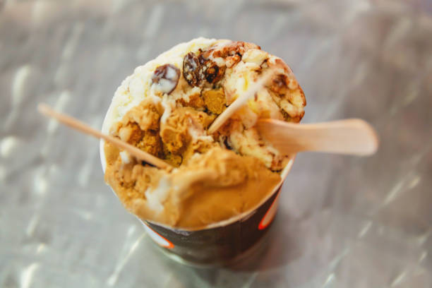 Mocha and rum raisin ice cream
