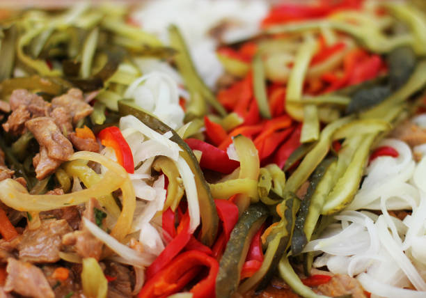 istock Stewed turkey and chicken fillet with the fresh vegetables 857451292