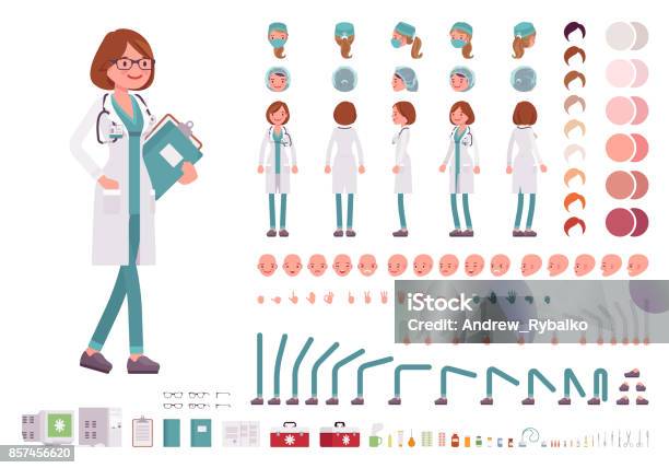 Female Doctor Character Creation Set Stock Illustration - Download Image Now - Doctor, Characters, Nurse
