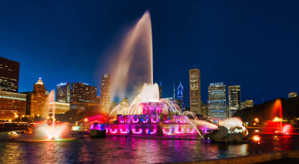 istock Chicago Skyline Buckingham Fountain Panorama at Night 857460170