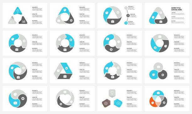 Vector circle arrows triangle infographic, cycle diagram, graph, presentation chart. Business concept with 3 options, parts, steps, processes. 16x9 slide templates bundle Circle arrows diagram for graph infographic presentation with steps parts options. новая компания stock illustrations