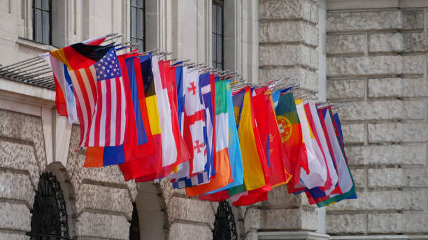 istock International flags on the building in Vienna 857473126