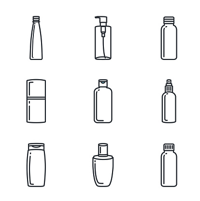 Line icon of cosmetic bottle collection. Ideal for media about beauty product.