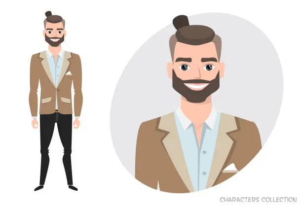 Vector illustration of businessman with beard in formal suit