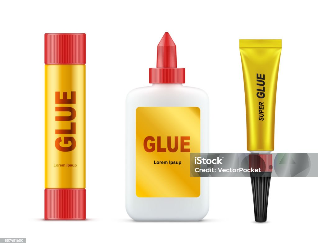 Various Glues Tubes Realistic Vector Template Set Stock Illustration -  Download Image Now - Glue, Sticky, Bottle - iStock