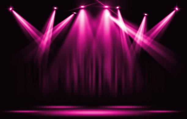 stage lights. pink violet spotlight with certain through the darkness. - purple pattern abstract backdrop imagens e fotografias de stock