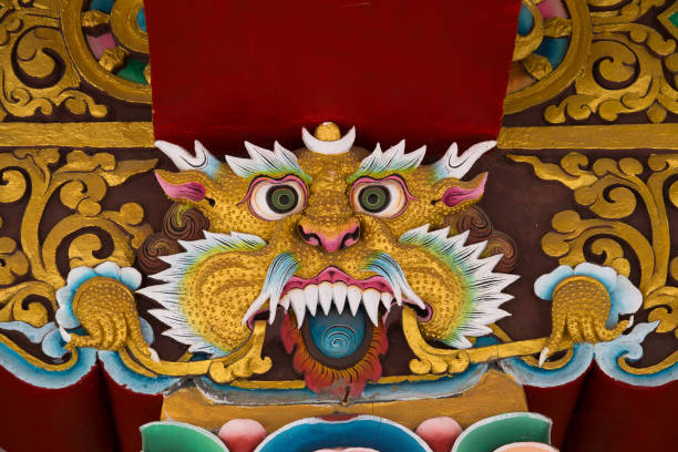 istock Mythological image of a lion in Buddhist monastery.  India 857492134