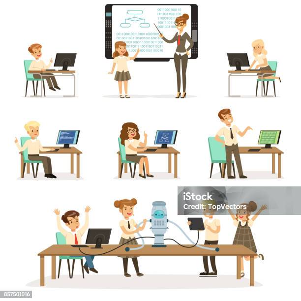 It Lessons School Children At The Informatics And Programming Lesson Set Teacher ...