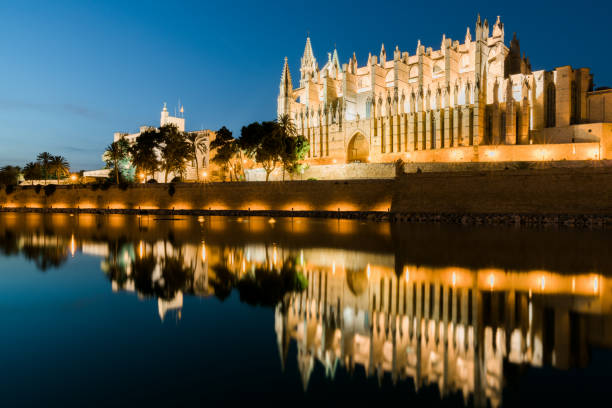 La Seu Cathedral, Cathedral of Santa Maria of Palma at Night. Palma Majorca - Palma de Mallorca, Balearic Islands, Catalonia, Spain