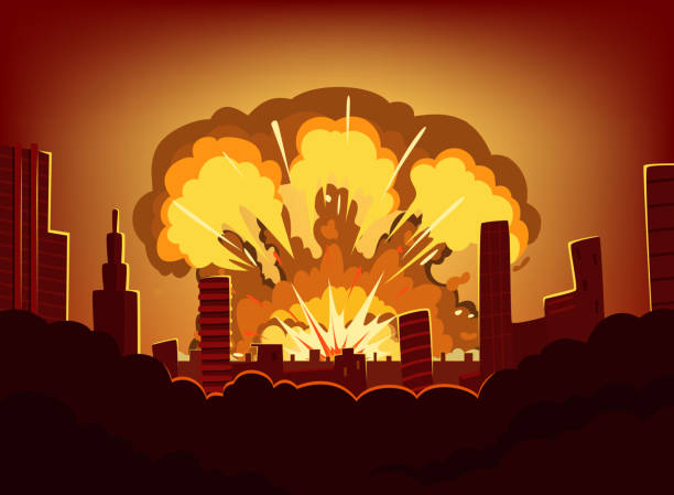 istock War and damages after big explosion in the city. Monochrome urban landscape with burn sky after atomic bomb 857509108