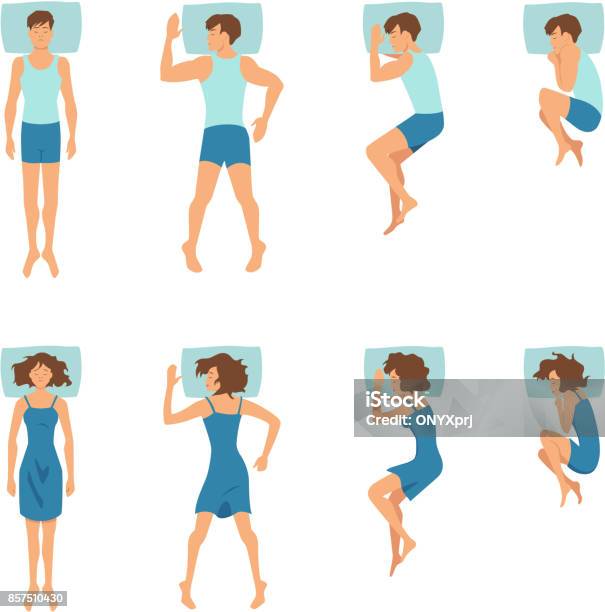 Male And Female In Sleeping Poses Top View Illustrations Of Relaxing Positions Stock Illustration - Download Image Now