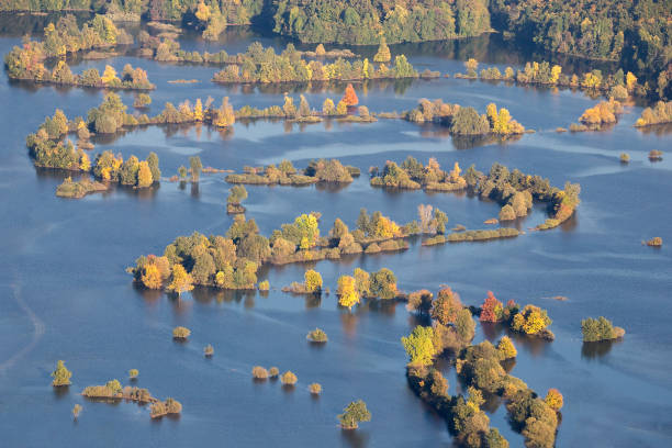 season flood - rzeka przepełniona - zalane pola planinsko polje, słowenia - planinsko polje zdjęcia i obrazy z banku zdjęć
