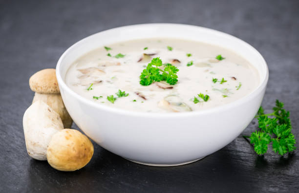 istock Porcini Soup on a slate slab, selective focus 857518650