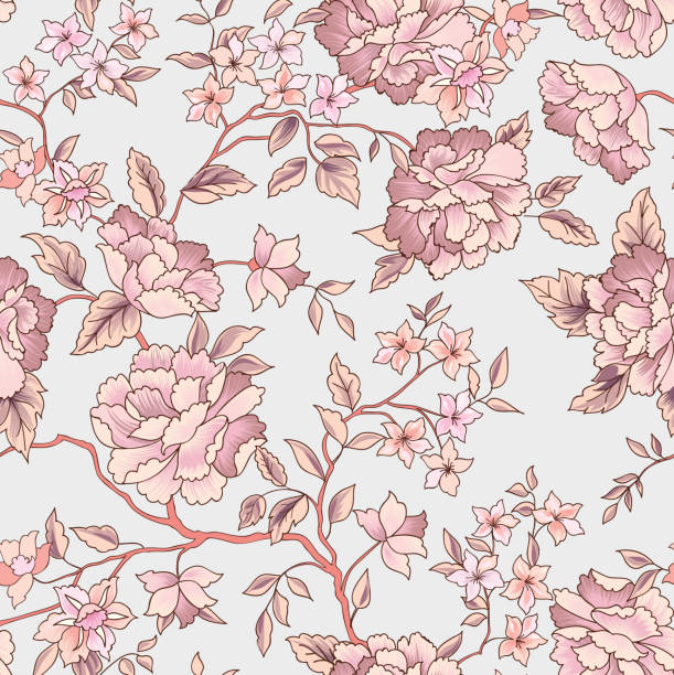 цветочный бесшовный узор. сад цветок фон - flower backgrounds paisley flourish stock illustrations