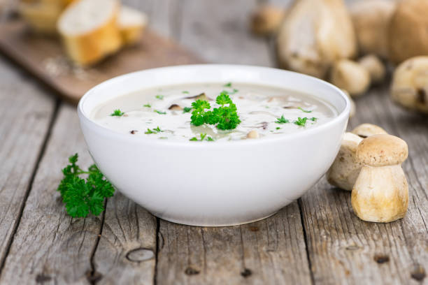 istock Fresh made Porcini Soup on a rustic background 857521960